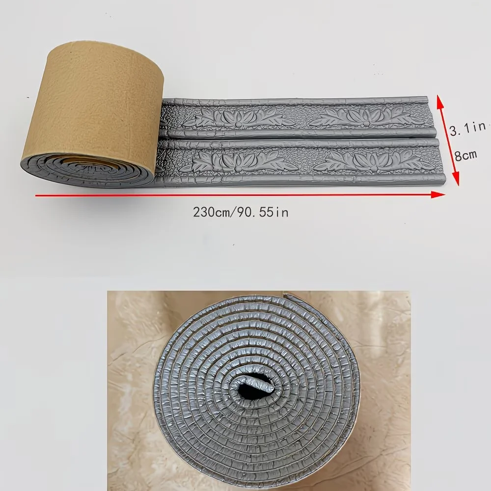 1pc 2.3mx8cm Skirting Border Foam Tiles Sticker Moisture-proof Self-adhesive Waistline Ceiling Frame Wall Decor Edge Strip