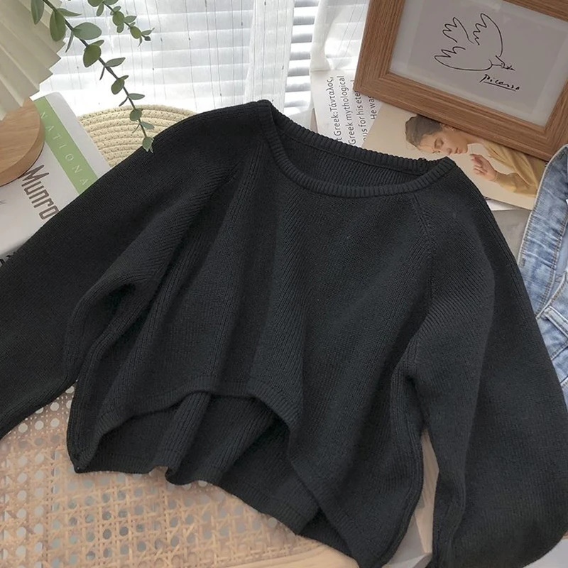 Xpqbb Women Cropped Sweater Jumpers Vintage Vintage Streetwear Knitting Pullovers Female Harajuku Simple Loose Casual Sweaters