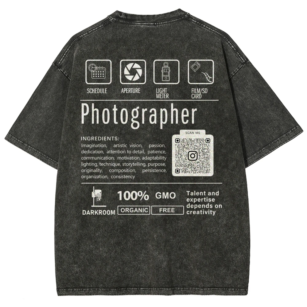Camera Lover Washed T-shirt Photographer Y2k Shirts for Women 2024 Streetwear Hip Hop Male T-shirts Casual O-Neck Tshirt