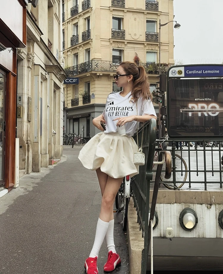 Lautaro Spring Summer Sweet Cute Soft Shiny Satin Mini Bud Skirt Women with Shorts High Waist Short Luxury Designer Clothes
