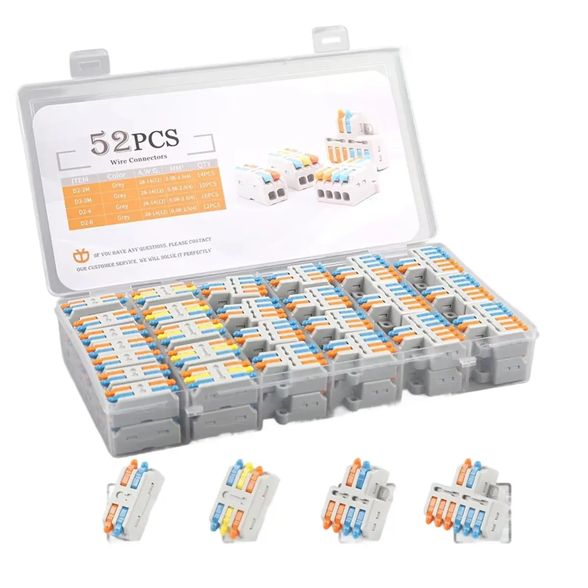 Promotional-Universal Wire Conductor Connector Boxed Electrical Cable Splitter Quick Compact Type Terminal Block with Lever 52PC