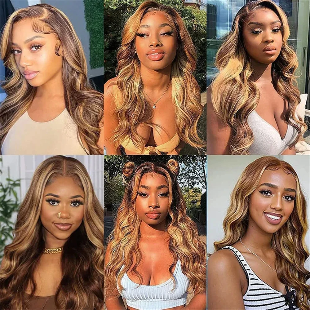 P4/27 Wig Human Hair Body Wave Lace Human Hair 4x4 HD Lace Frontal Wig Highlight Honey Blond Lace Front  Frontal Wigs