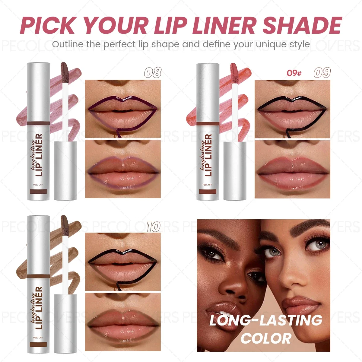 1 peça delineador labial e brilho labial 2 em 1 - textura suave, efeito de tingimento, renderização de cor alta, secagem rápida, para festivais