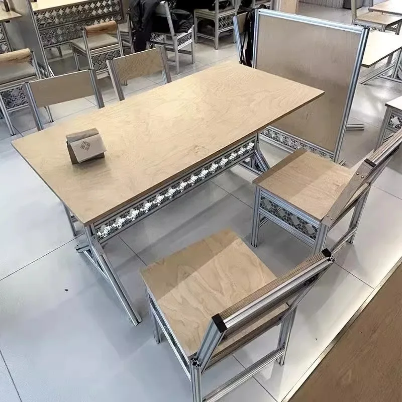 Mesa y silla de café, té de la leche, postre, panadería, combinación de perfil de aluminio, tablero marino de abedul, juego de mesa y silla de ocio