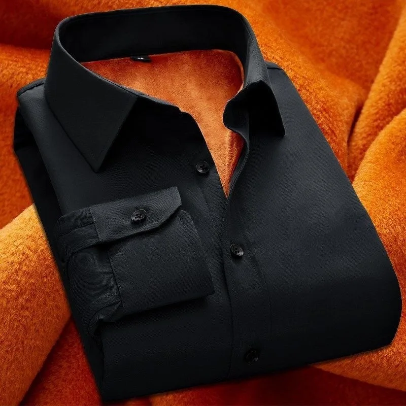 

High-End Men's Fce-Lined Thiened Casual irt Warm Busin Casual Workwear Large Size Iron-Free Autumn Winter irt
