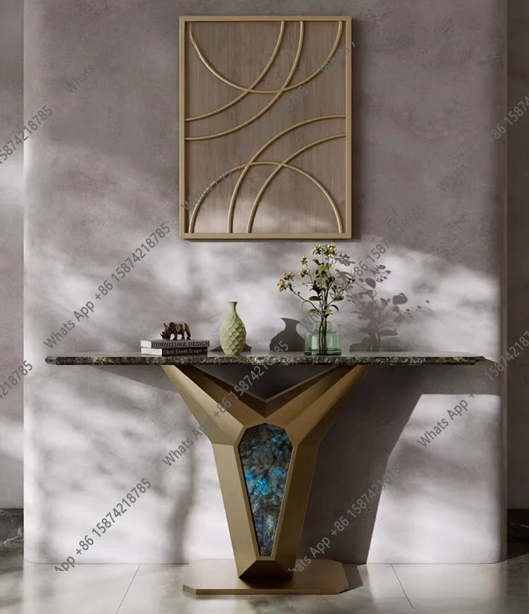 

Modern Simple Light Luxury Entrance Table Platinum Diamond Natural Marble Entrance Table Italian Entrance Wall End View Table