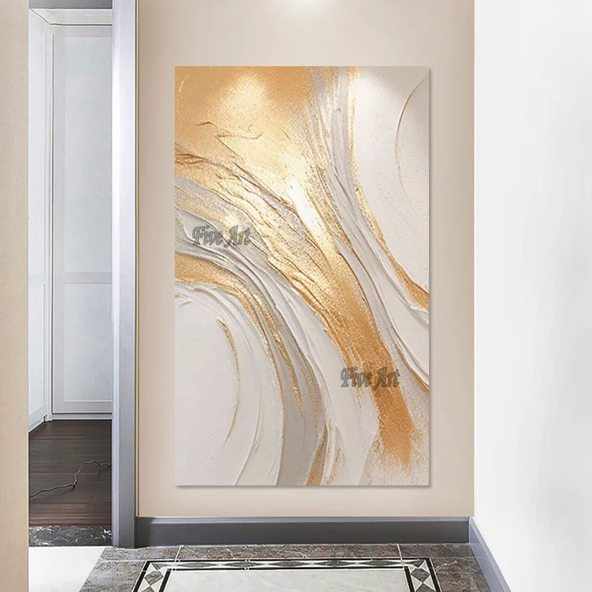 Handmade Abstract Oil Painting, Thick Texture, Gold Foil Design, Luxury Home Decor, Large Size Canvas Wall Picture, Unframed