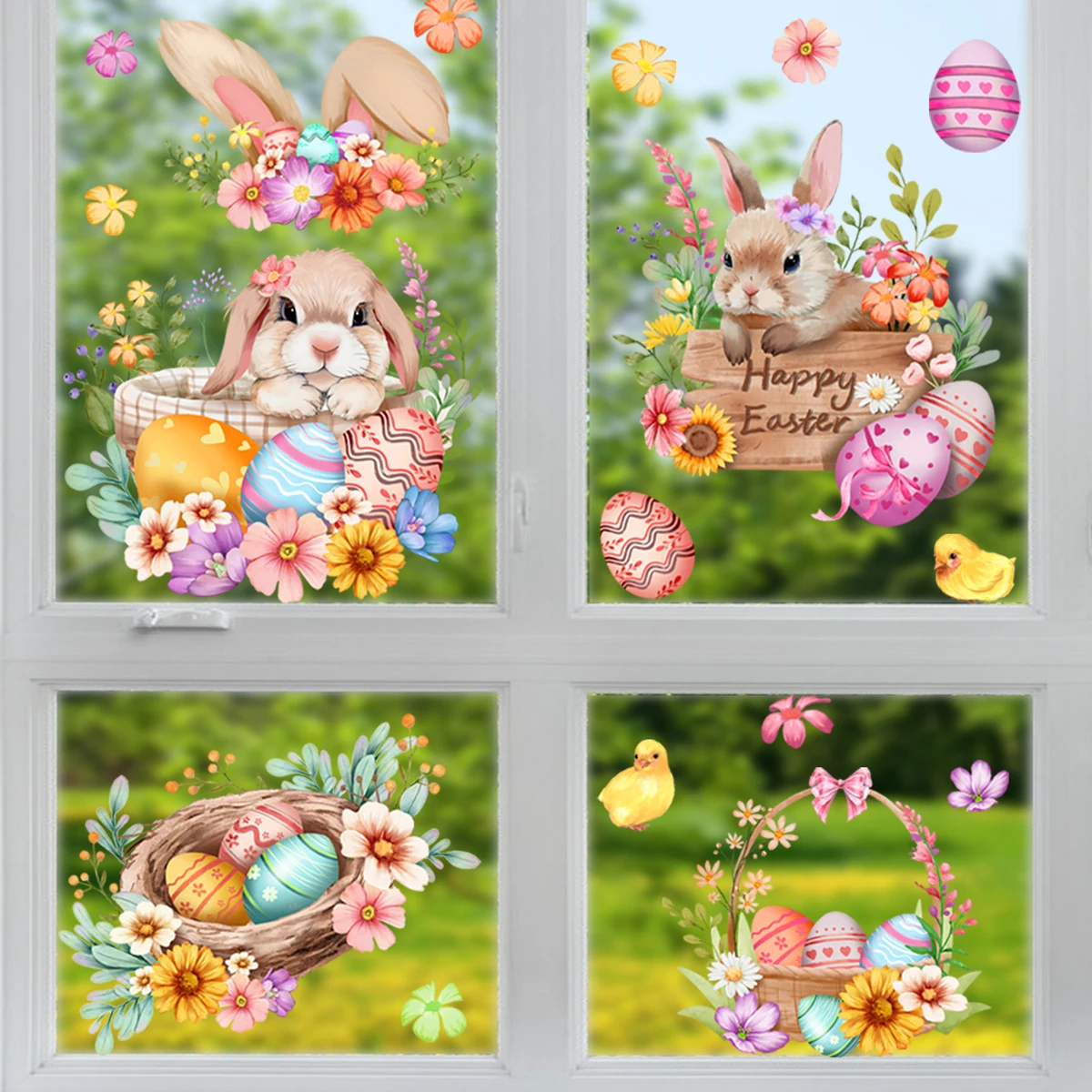 Easter Window Stickers Happy Easter Party Decoration For Home 2025 Cartoon Rabbit Pattern Window Stickers Easter Party Supplies - Detail 1