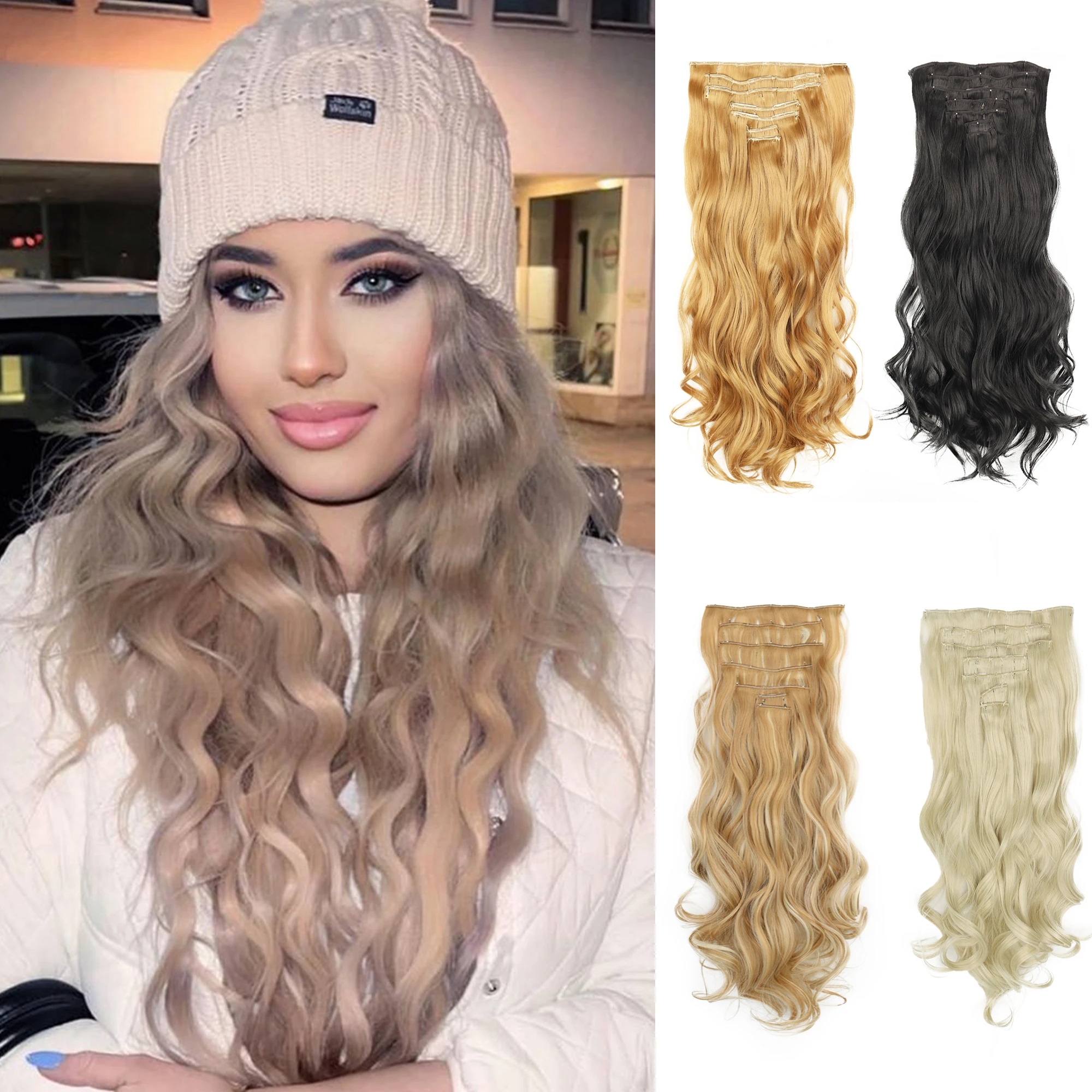 

XINRAN 24Inch Long Straight Wavy Hair Extension 7Pcs/Set 16 Clips High Tempreture Synthetic Hairpiece Clip In Hair Extensions