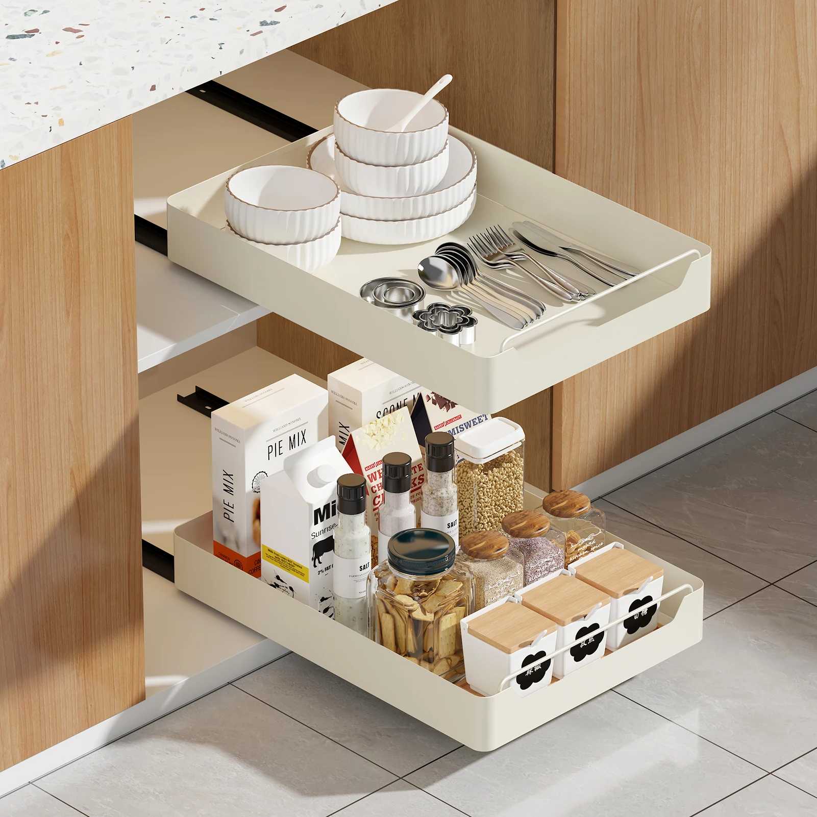 

Pull Out Cabinet Organizer, Heavy Duty Metal Slide Out Drawer, Fixed With Adhesive Nano Film, Multi-Functional Drawer Organizers