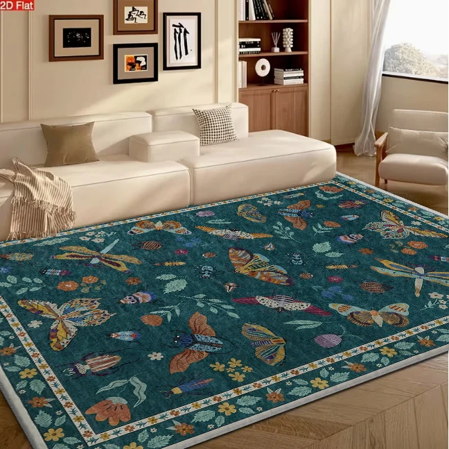 Colorful Insect and Butterfly Print Area Rug Carpet Flooring for Living Room Bedroom Nature Theme Soft Washable Floor Mat