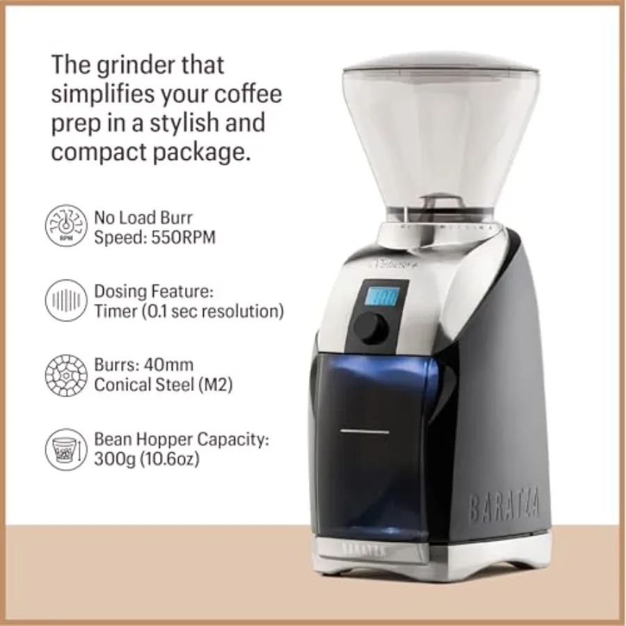 Virtuoso+ Coffee Grinder ZCG587BLK, Black For Specialty Coffee Brewing, Stainless Steel Burrs, Matte Black Finish, Precise 40-M