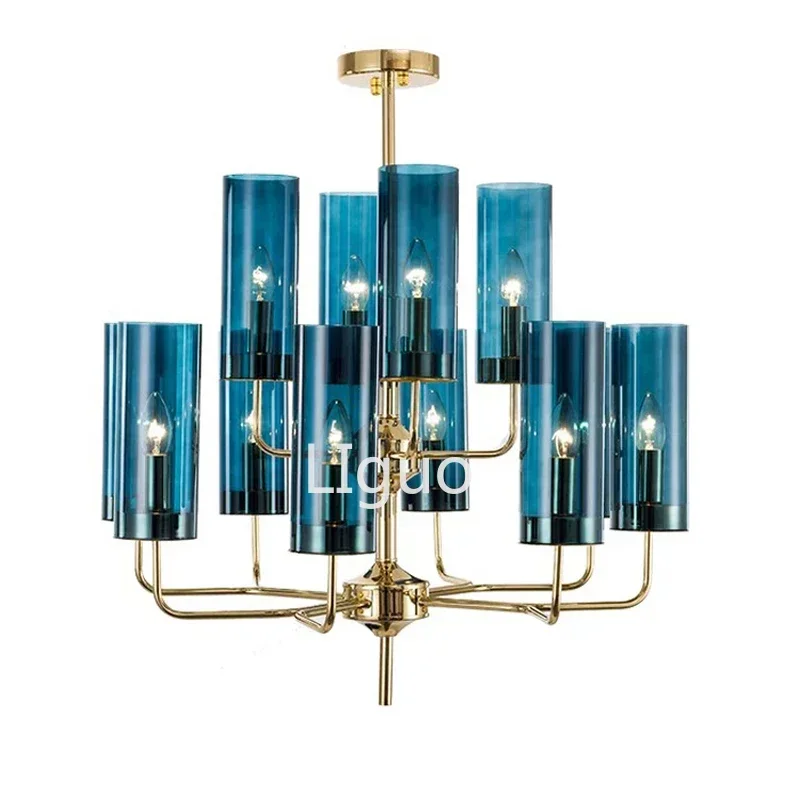 Modern luxury glass chandelier lighting 6-15 heads blue/Cognac nordic hang lamp living dining room bedroom indoor light fixture