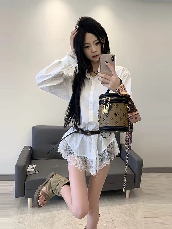 

Сексуальный кружевной длинный све irt, облегающий крой средней длины с отложным воротником, дышащий, приятный для кожи, летний новый дизайн, чувственная талия...