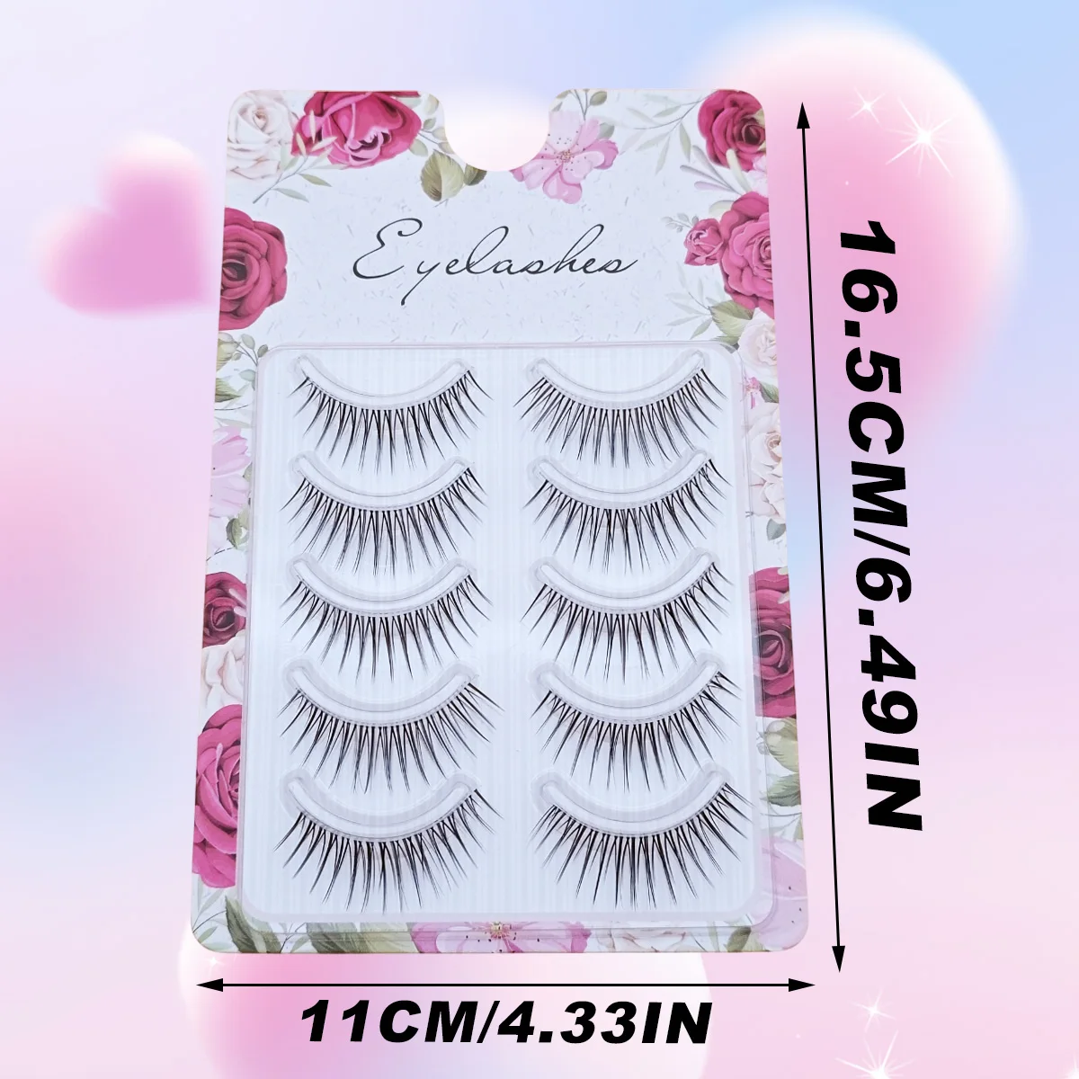 Attraktive 5-Paar falsche Wimpern: Schlanke natürliche Locken, Katzenaugen-Cartoon-Stil, transparentes Band, Vollstreifen-Wimpern, geeignet für den Alltag