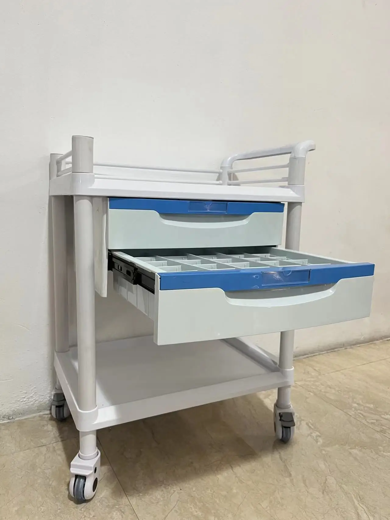 Hospital furniture ABS Blue Moving Medicine Cart Medical Trolley