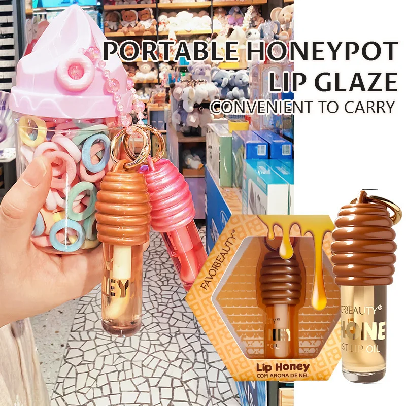 Brillo de labios de miel portátil, hidratante, suavizante, aceite de labios, lápiz labial, máscara de labios, Color rojo rosa, maquillaje de labios de belleza y salud