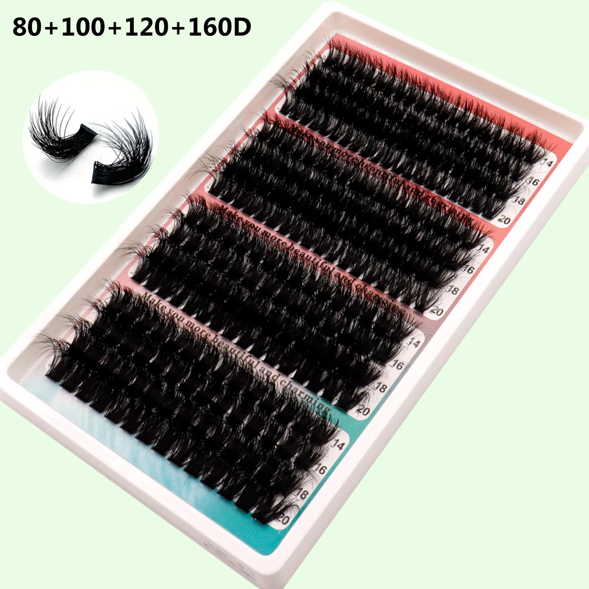 16 Rows Of DIY Segmented Fluffy Makeup Eyelashes 60D 80D 100D 120D 160D 14-20mm Mixed Length Looks Natural False Eyelashes