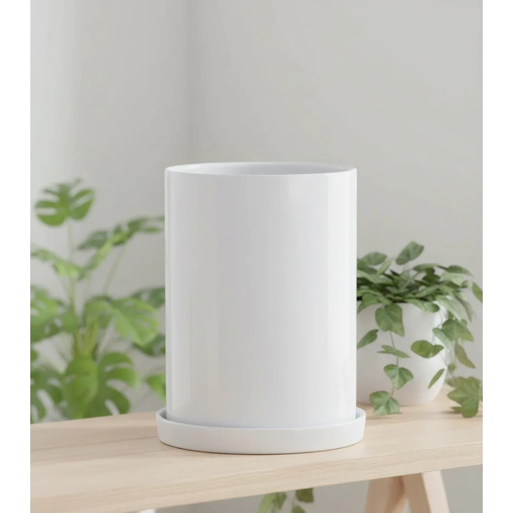 

10-дюймовый большой современный керамический горшок с дренажным отверстием и блюдцем, белый цветочный горшок для комнатных растений Monstera Fiddle Leaf Fig