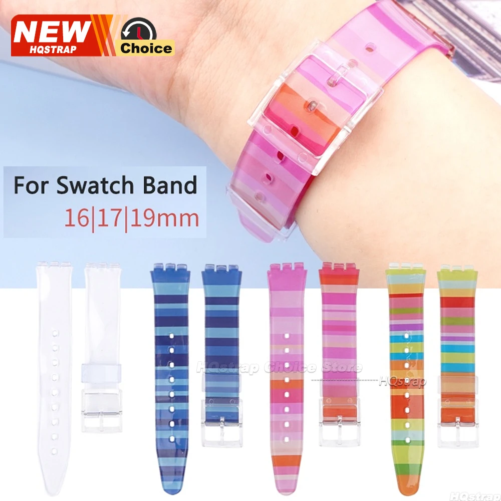 Correa de silicona de color arcoíris para reloj Swatch, correa de reloj de pulsera de goma de 16mm, 17mm y 19mm para mujer y hombre, pulsera de repuesto
