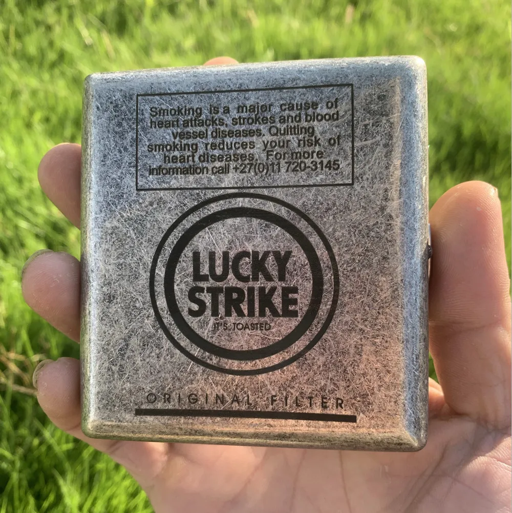 

Lucky Strike Cigarette Cas Double-sided Carving Copper Antique Silver Good Luck Pressure-resistant Portable Men's Smoking Tools