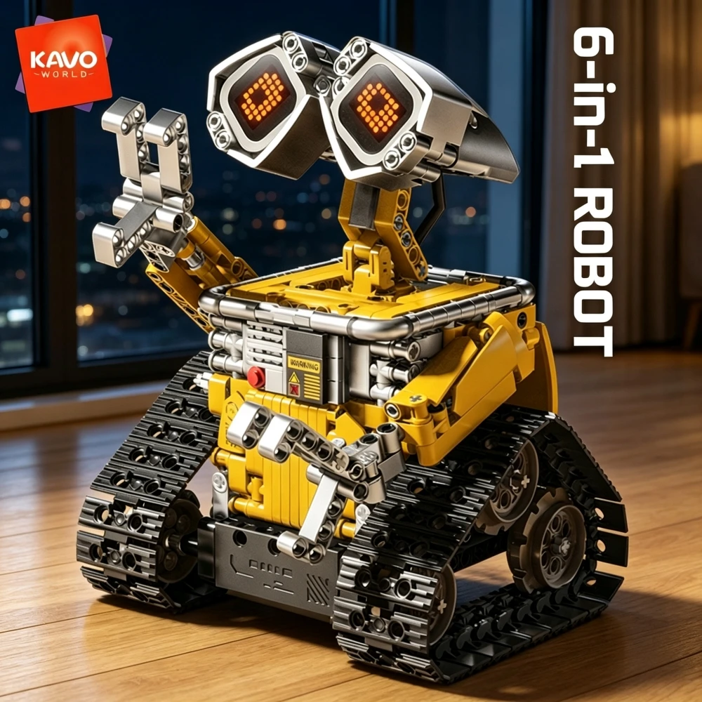 KAVOWORLD 6-in-1 Futuristic Mecha Robot Building Kit W/ LED Eye Display Tracked Sci-Fi Mech Tank Bulldozer Construction Set with Sound Effects Classic Movie Robot STEM Educational Toy Home Desk Decor Christmas Halloween Birthday Party Gift for Adult Teens