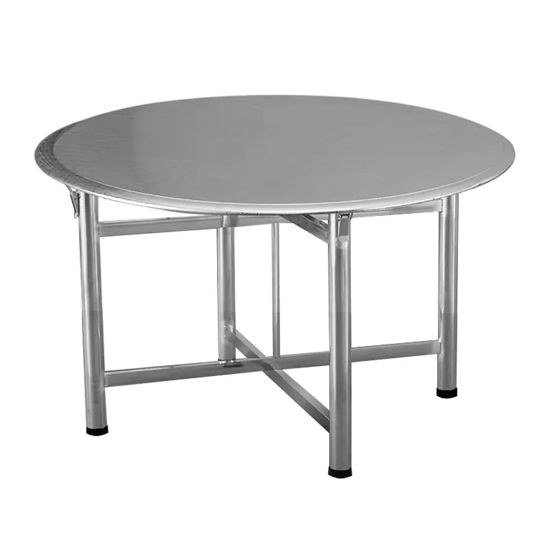 

304 thickened stainless steel folding round table with turntable panel outdoor barbecue