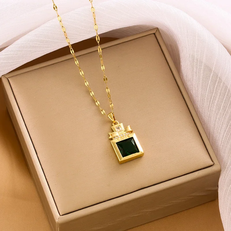 Женское 2021, молодой роскошный стиль, изумрудный циркон, медь, кулон с микроинкрустацией, цепочка на ключицу, вакуумное ожерелье