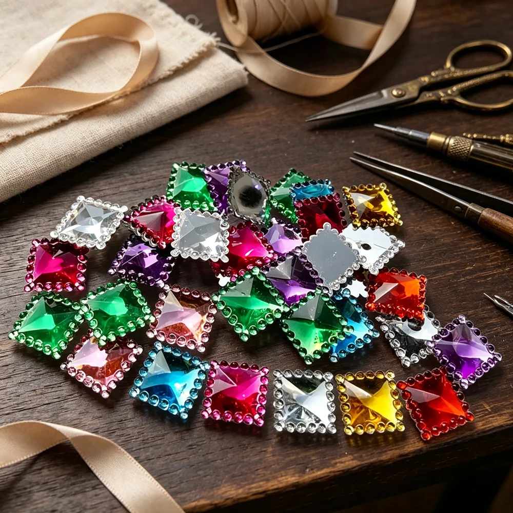 Embellishment Glue Craft - 80 個 12 ミリメートルクリスタルアクリルラインストーンフラットバックスクエア宝石ストラスストーン服ドレスクラフト DIY 装飾アクセサリー
