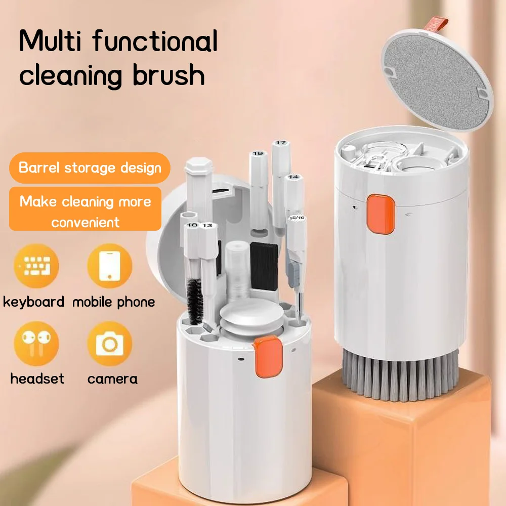 20-in-1 Digital Cleaning Kit Cylindrical Portable Electronic Cleaner Tool Set Multi Heads for Mechanical Keyboard Mobile Phone