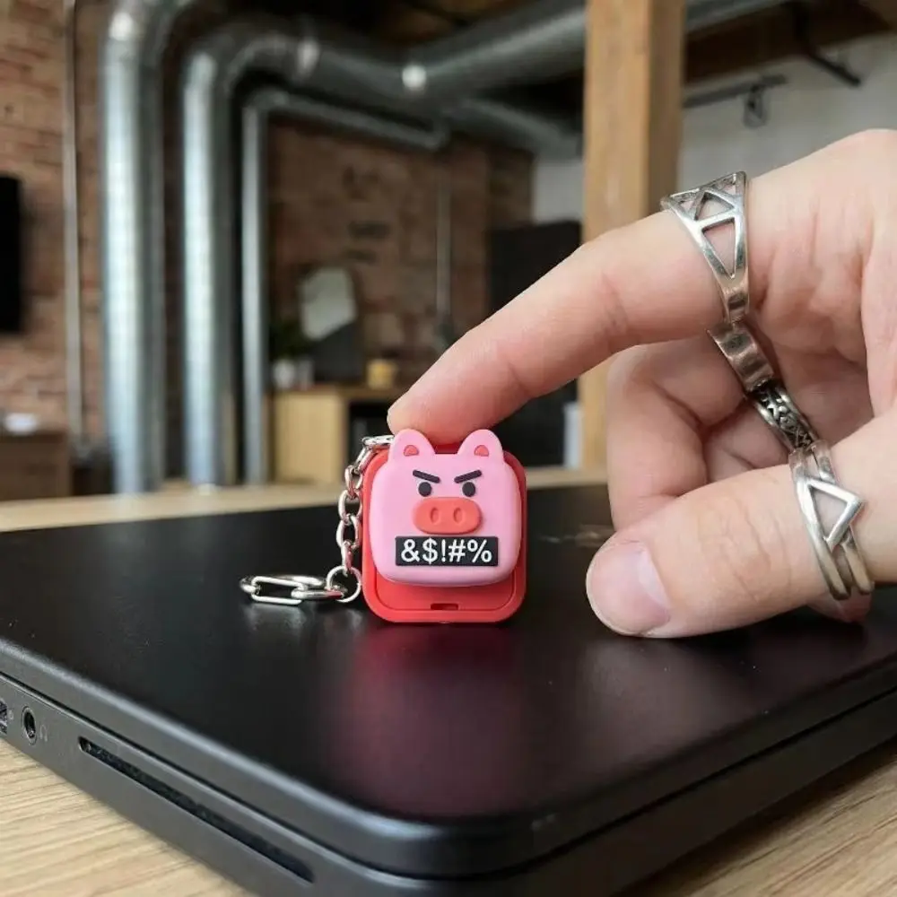 Swear Sound Pink Pig Button Keychain Emitting Sound Light Voice Keyboard Fidget Keychain Muffler Sound Cute Design
