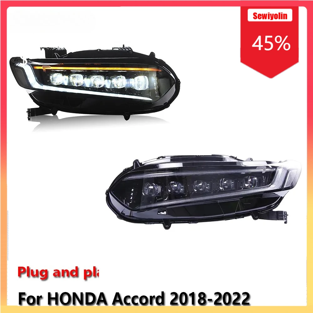 

Sewiyolin автомобильные светодиодные фары автомобильные детали для HONDA Accord 2018-2022 противотуманные DRL тормозные указатели поворота Plug and Play