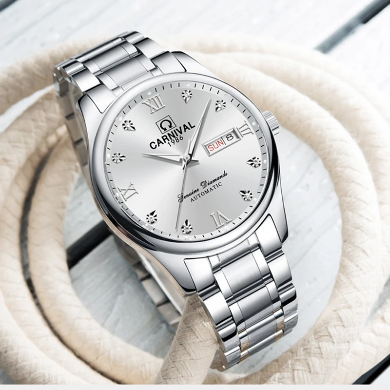 

Switzerland Luxury CARNIVAL Brand Automatic Mechanical Men's Watches Sapphire Diamond Luminous Dual Calendar Luminous C8671G-2