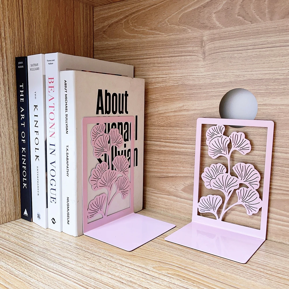 Pink Ginkgo Leaf Metal Bookend Cute Student Desktop Decoration Creative Home Decoration Bookshelf