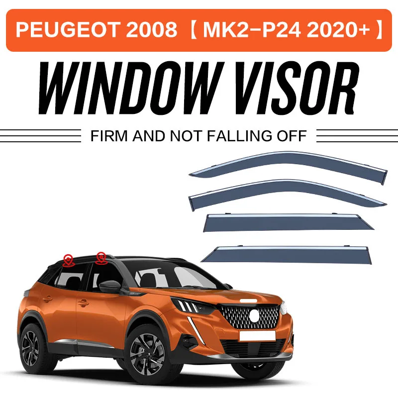 4Pcs Car Side Window Deflectors For PEUGEOT 2008 Window Visor Awnings Shelters Rain Sun Wind Protectors Guards Weathershiled