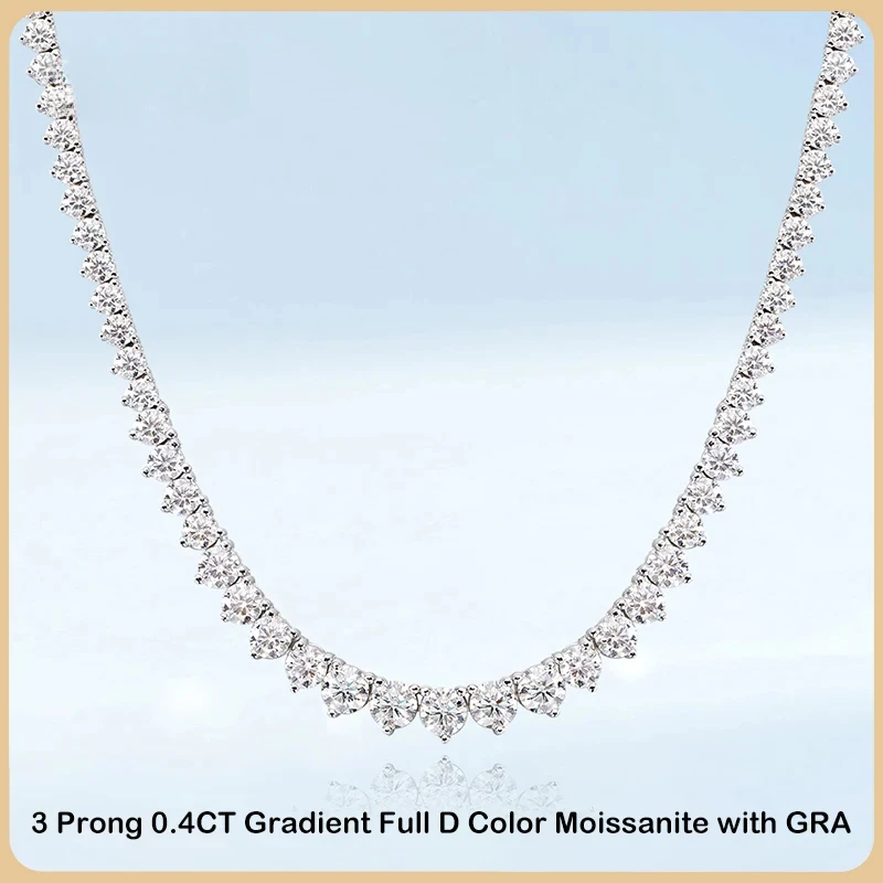 

TUES 3 Claw Moissanite Tennis Necklace 4.5mm 0.4CT D Color S925 Silver GRA Certified Women's Neck Chain