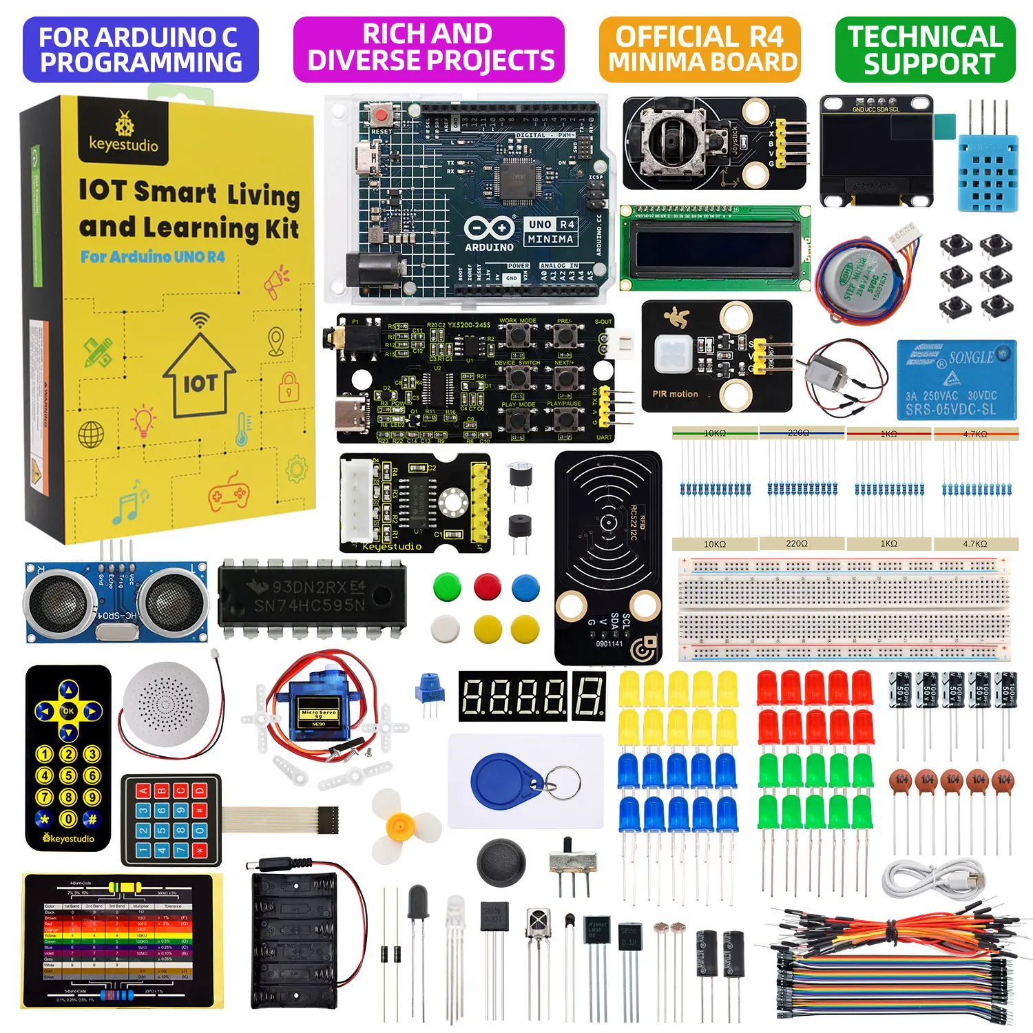 Keyestudio STEM IOT Smart Living Starter Kit dla oryginalnego Arduino Uno R4 WIFI lub Minima Board DIY Educational Kit + 60 projektów