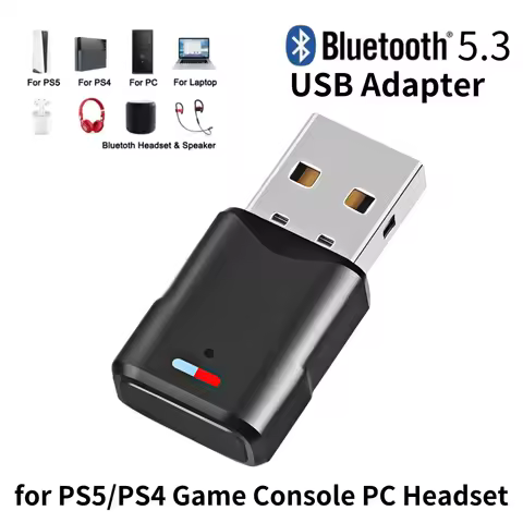 Bluetooth Audio Adapter Wireless Headphone Adapter Receiver for PS5/PS4 Game Console PC Headset 2 in 1 USB Bluetooth 5.3 Dongle