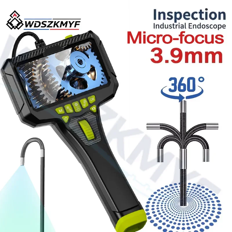 2026 Newest 360 ° Steering Industrial Endoscope Camera with 5 IPS Screen 3.9mm 6mm Lens Waterproof Inspection Borescope for car
