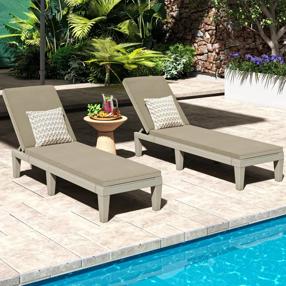 Outdoor Chaise Lounge with Cushion, Patio Chaise Lounge Chair Set of 2 W/ 5-Level Backrest, Lounge Chair for, Customized