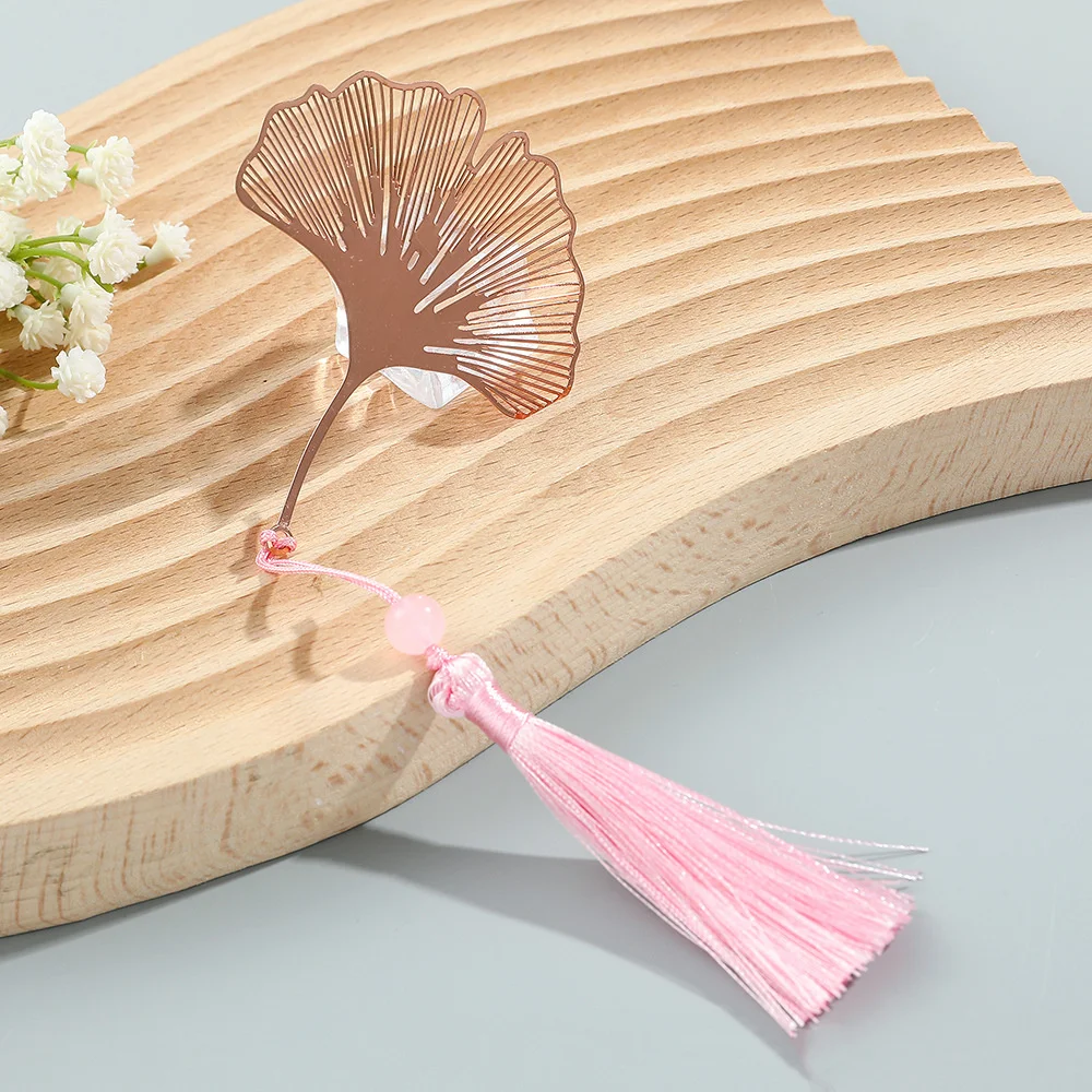 Rose Gold Color Hollow Animal Flower Plant Metal Bookmarks With Pink Tassel For Book Lover Mark Gifts Collection