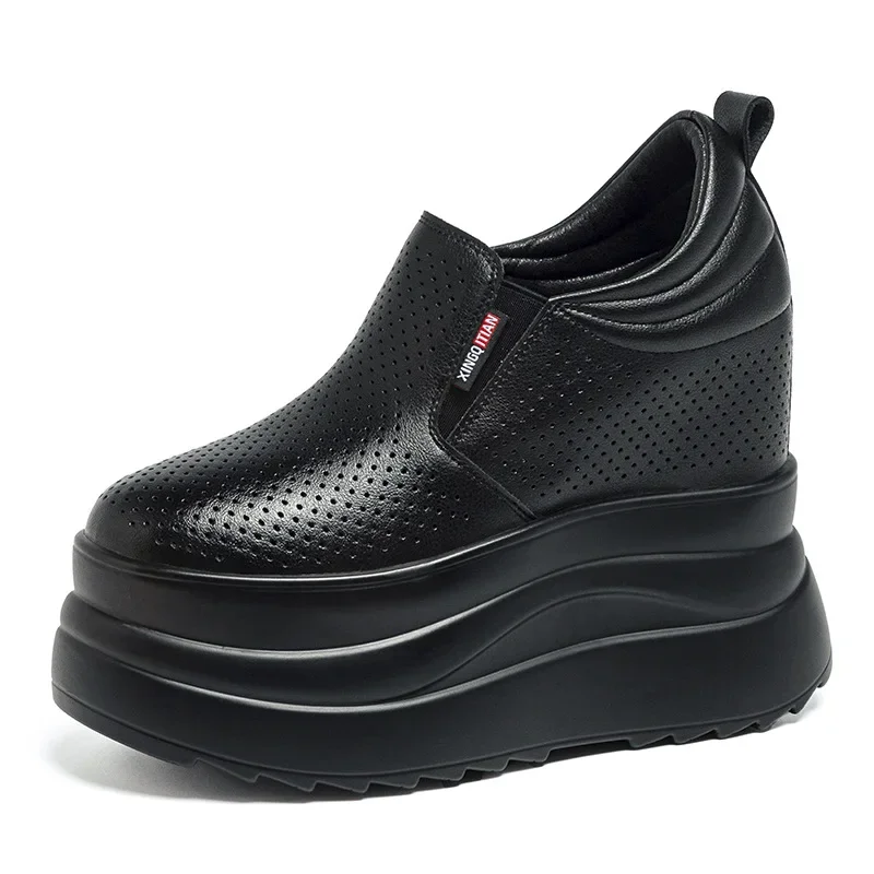 

2026 Summer Super High Height Increasing 13cm Women Genuine Leather Black White Shoes Brand Ladies Casual Small Size 34 DX794