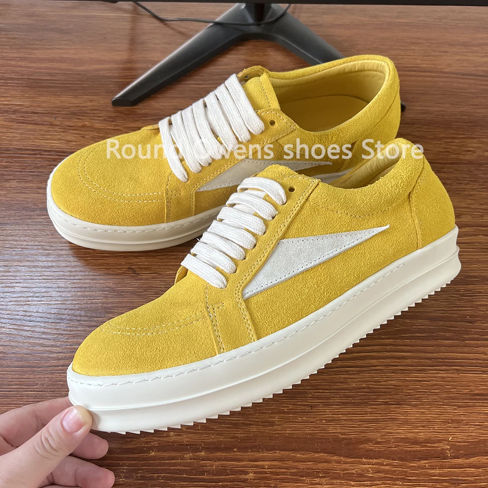 

Men Low Top Casual Shoes Cow Suede Leather Yellow Retro Lace Up Women Thick Sole Increase Height Ro Luxury Designer Flat Sneaker