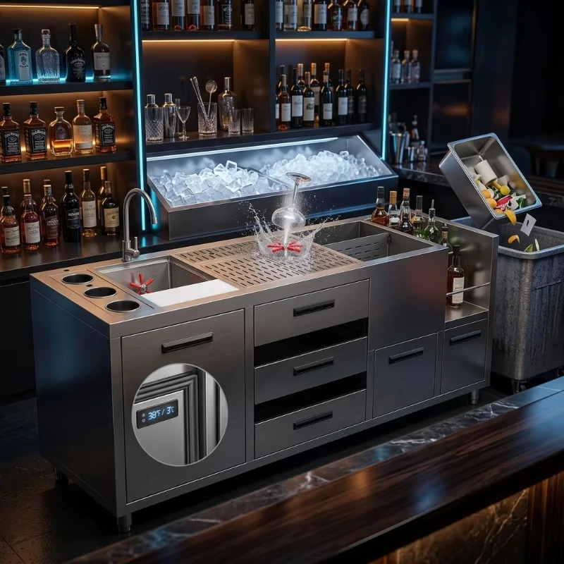 304 Stainless Steel Refrigerated Cocktail Workstation with Insulated Ice Bin Commercial Modular Bar Prep Station for Hotel Bar