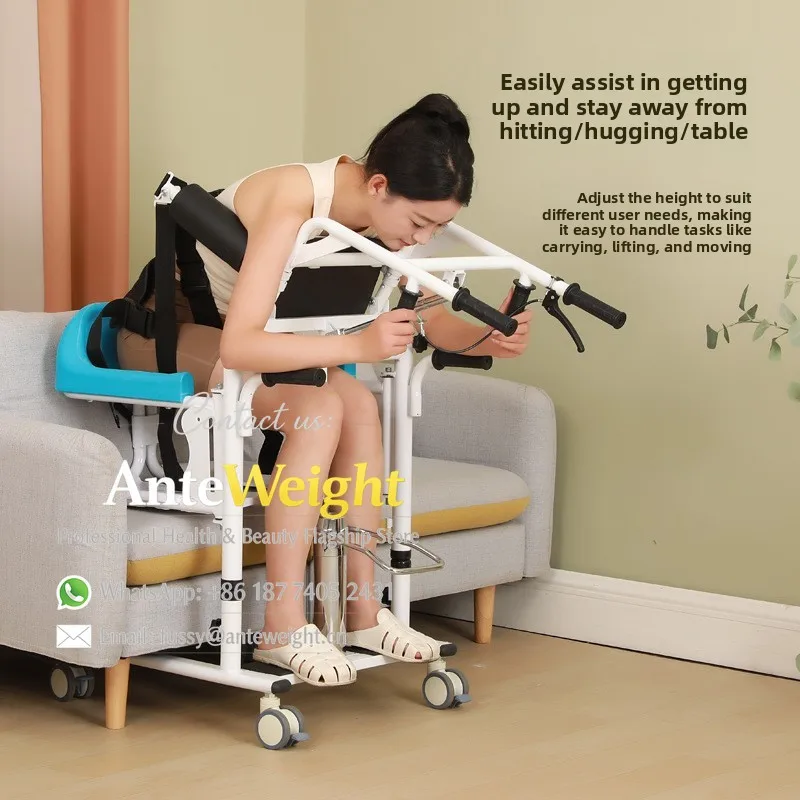 Hydraulic Patient Transfer Lift Chair with Commode Shower for Elderly Blue Hydraulic Transfer Chair with Back Holder