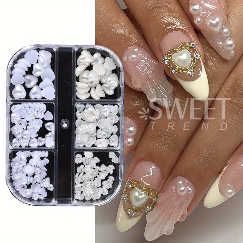 6 Siatki Brzoskwiniowe Serce Perłowe Charms Biżuteria Naturalne Białe Koraliki Flatback Craft Decor Letnie Eleganckie Akcesoria Ślubne Ozdoba