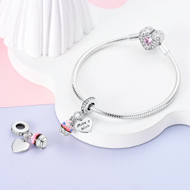 Dessert Afternoon Tea Series 925 Silver Coffee Cake Pizza Fries Sweet Charms Beads 3mm DIY Fine Jewelry Making