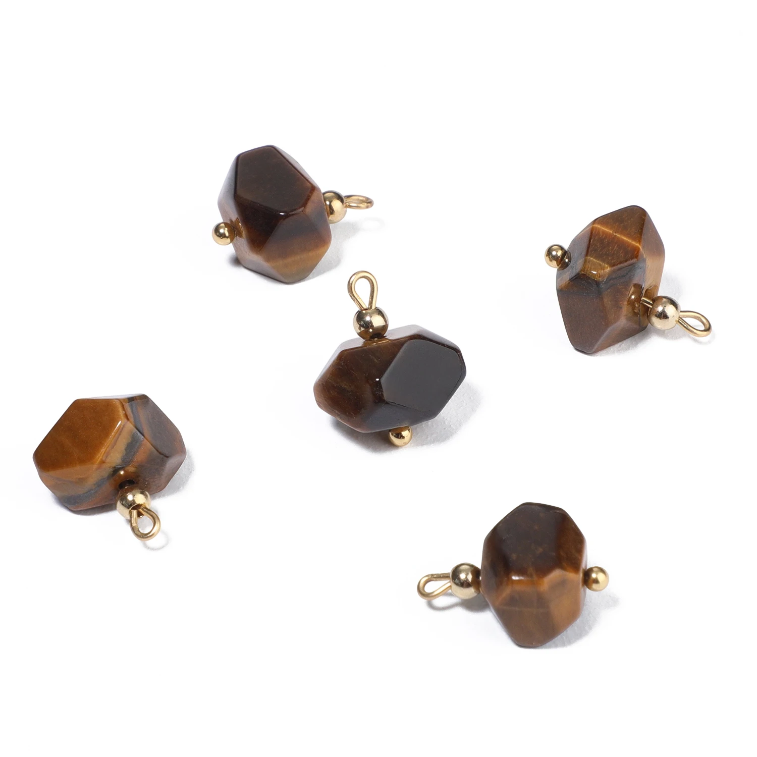 5PCS Natural Stone Polygon Semi-precious Pendant Charms