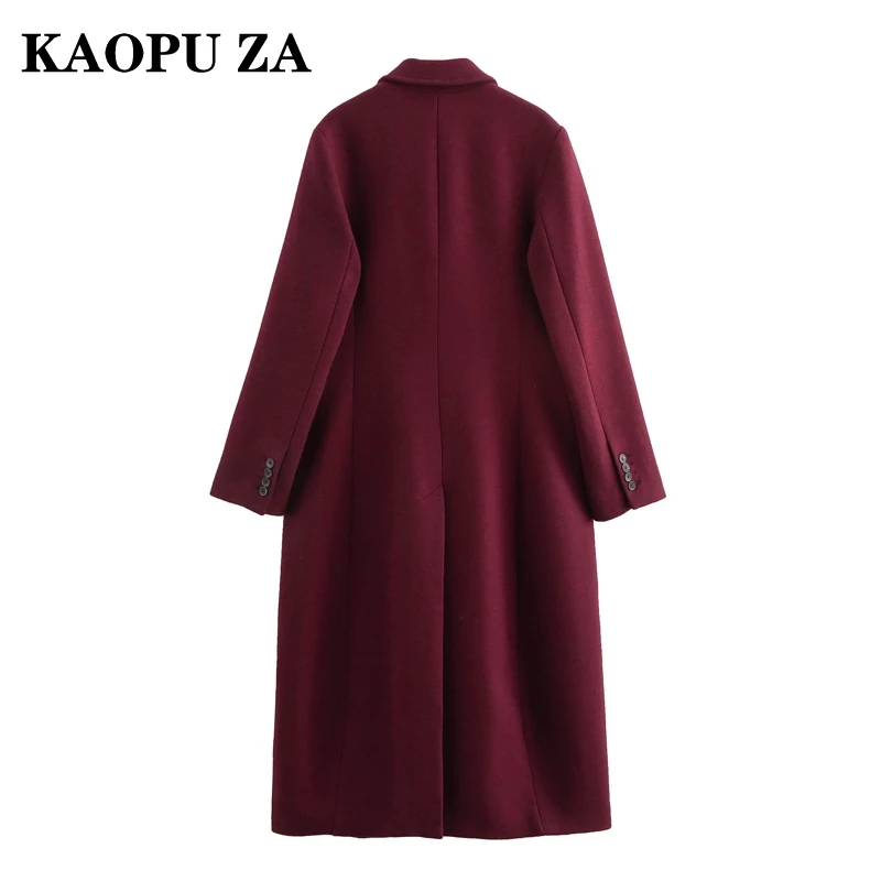 KAOPU ZA 2024 New Autumn Woman's Casual Notched Collar Long Sleeve Jacket Coat Female Vintage Button Solid Color Long Length Top