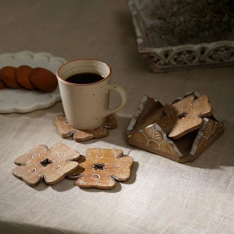 

Set of 4 Wooden Coasters for Home & Office Use, Durable and Stylish Drink Coasters for Protecting Surfaces
